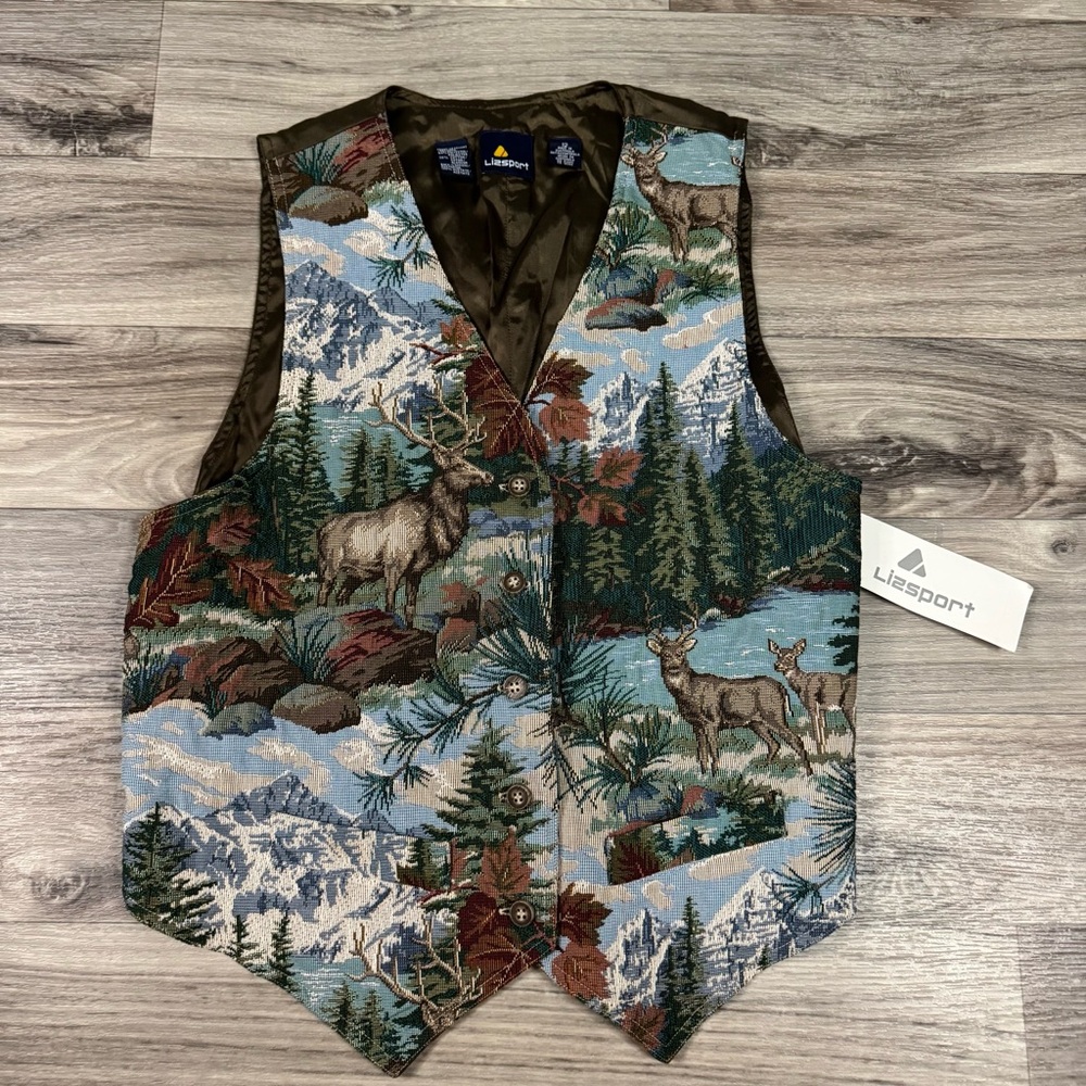 Vintage Deadstock Lizsport Tapestry Vest Wilderness Landscape Size 12